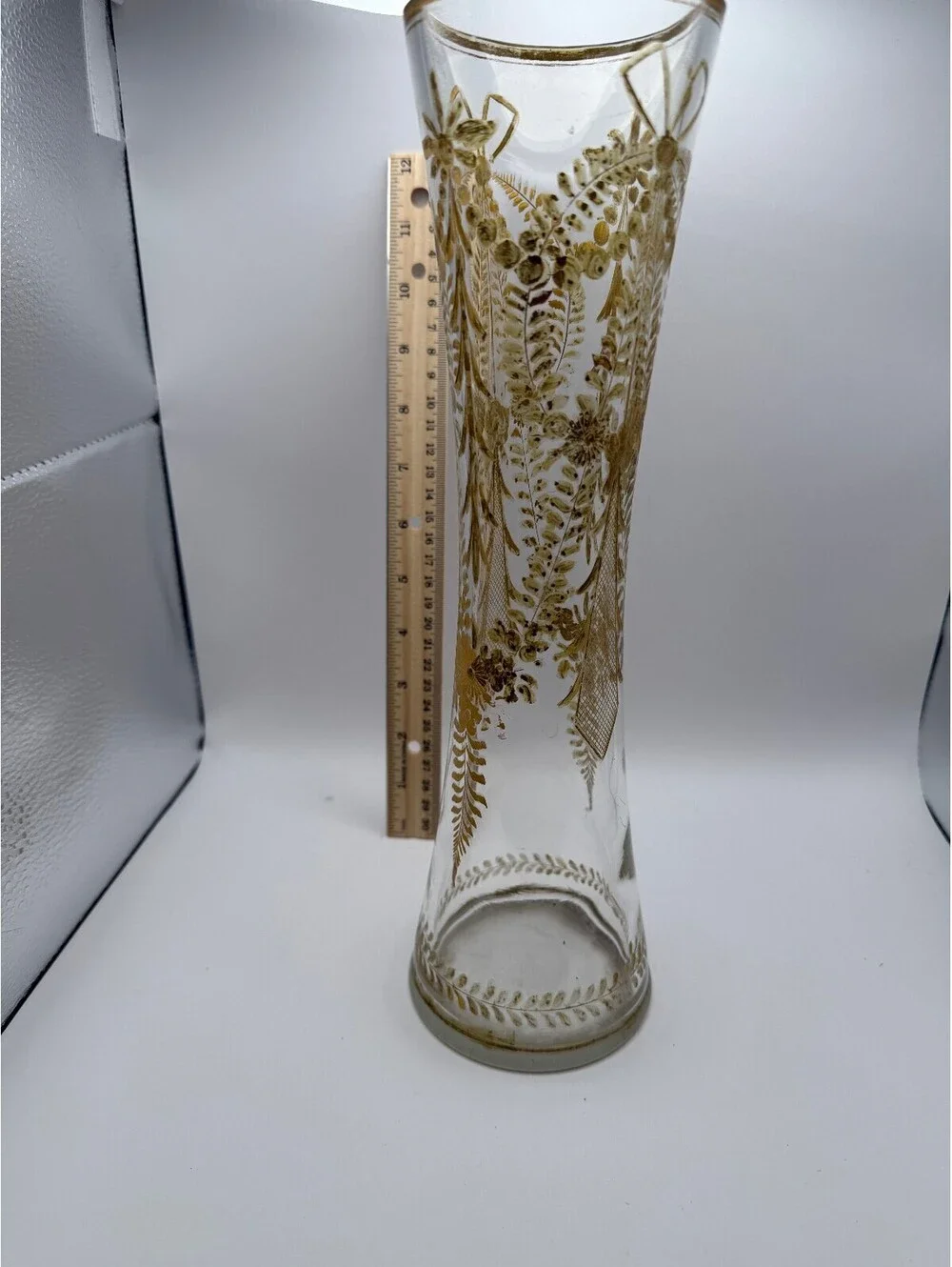 Antique Hand Painted Gold Enamel Glass Vase 12